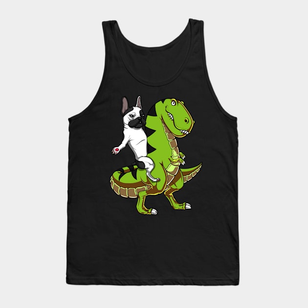 French Bulldog Riding T-Rex Dinosaur Tank Top by underheaven